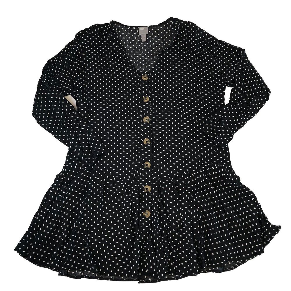 ASOS Women’s Black & White Polka Dot Button Front Mini Tea Dress Size 8